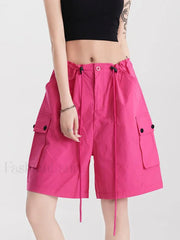 Punk Rose Color Cargo High Waist Streetwear Short