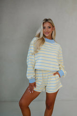 Mockneck Stripe Lounge Set-Yellow/Baby Blue