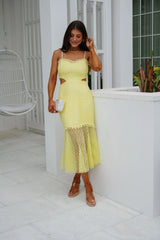Landry Crochet Midi Dress-Yellow