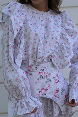 Romantic Ruffled Long Sleeve Mini Floral Dress