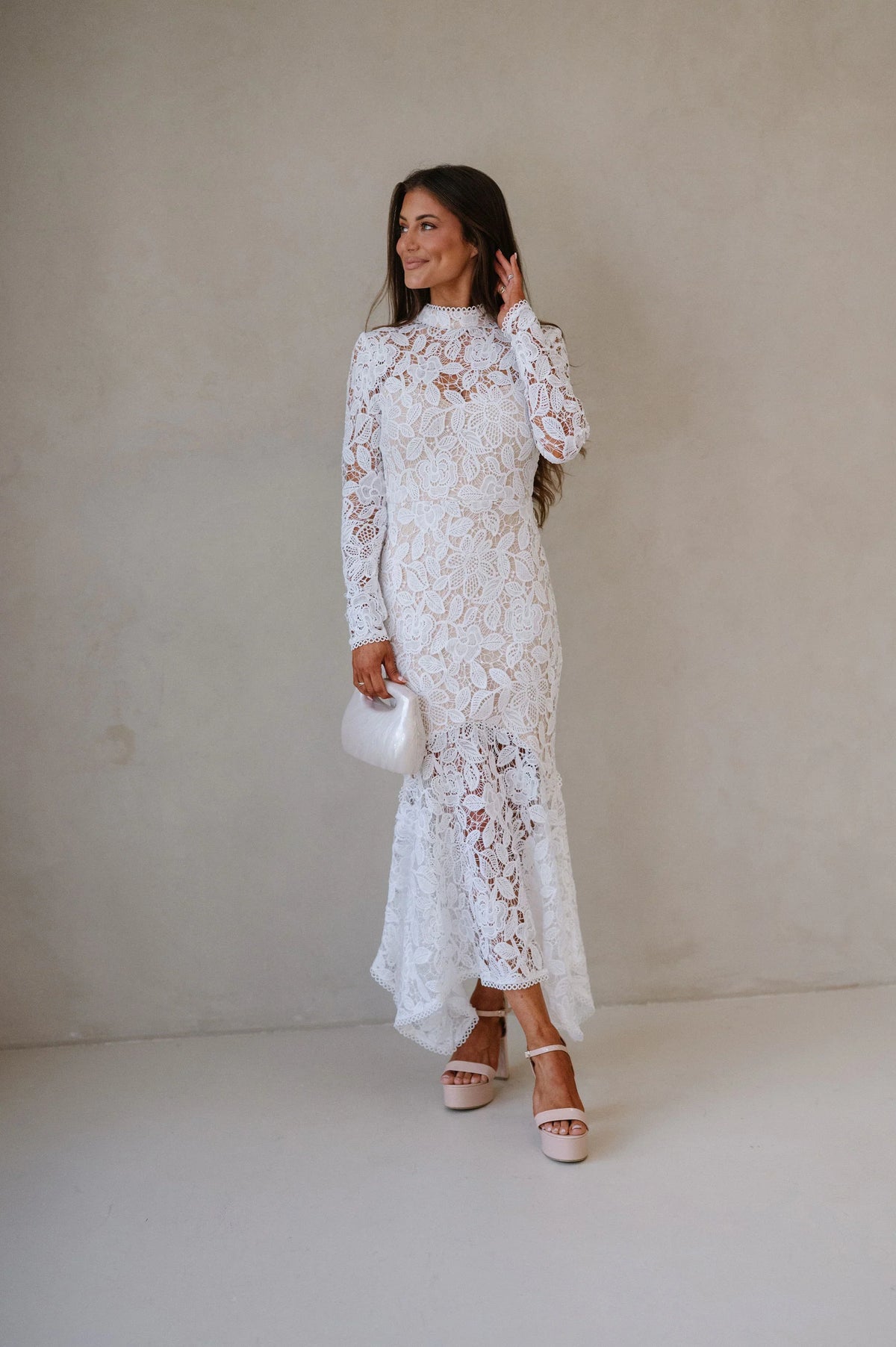 Queen Lace Midi Dress- White