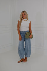 Side Ruched Mock Neck Top-Off White