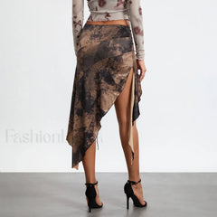 Split Tie-Up Midi Ruffle Skirt