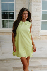 Layla Embroidered Mini Dress-Chartreuse