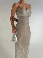Sparkle Glitter Split Maxi Dress