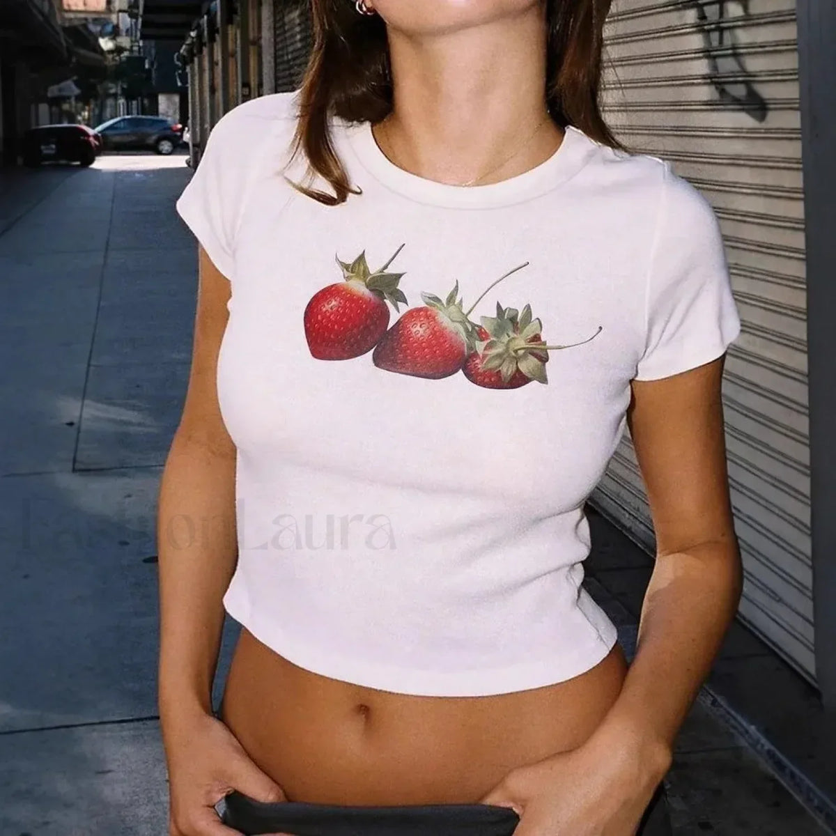 Emo Girl Gothic Strawberry Print T-Shirt