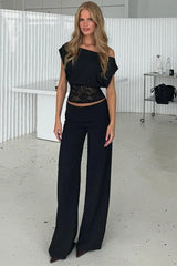 Asymmetric Collar Lace Sheer Sleeveless Crop Top