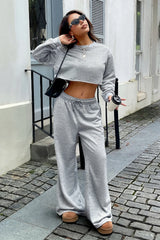 Cozy Long Sleeve Crewneck Sweatshirt Straight Pants Set