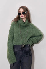 Cropped High Neck Pullover Sweater