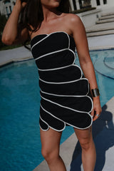 Zola Scalloped Mini Dress-Black/Ivory
