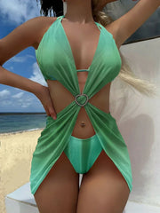 Striped Lace Mesh Bikini Three Piece Set