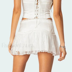 Lace Layered Ruffle Mini Skirt