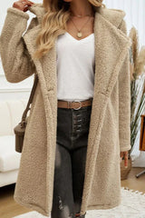 Mid-Length Fuzzy Lapel Coat