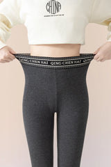 Ribbed Cotton Fleece Lined Slim Fit Ankle Length Leggings