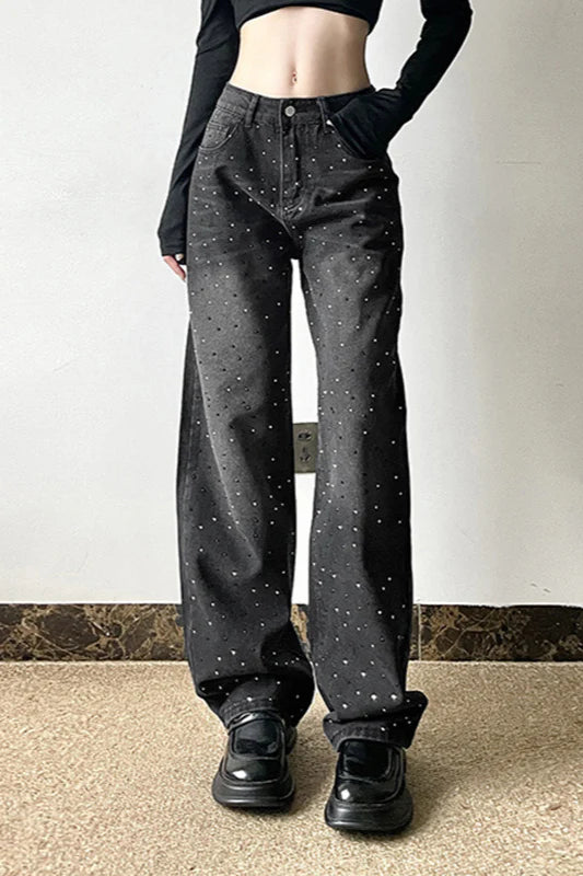 Ombre Wash Rhinestone Straight Leg Jeans