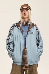 Reversible Stand Collar Colorblock Jacket