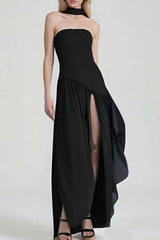 Solid Bustier High Slit Formal Dress