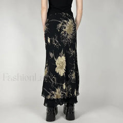Goth Floral Double Layer Skirt