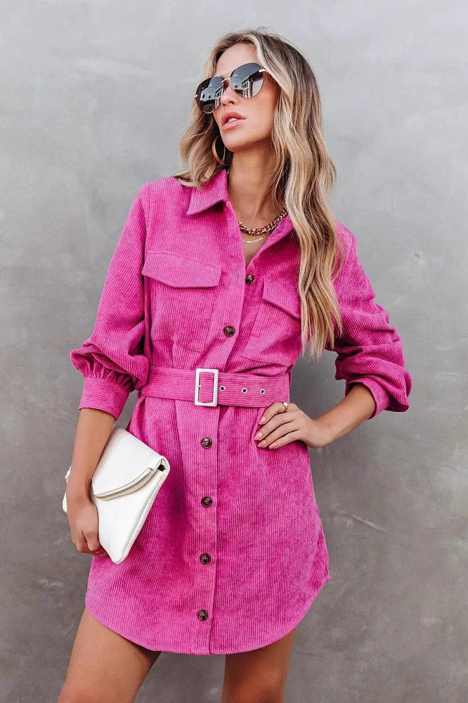 Corduroy Belted Pocket Detail Overcoat