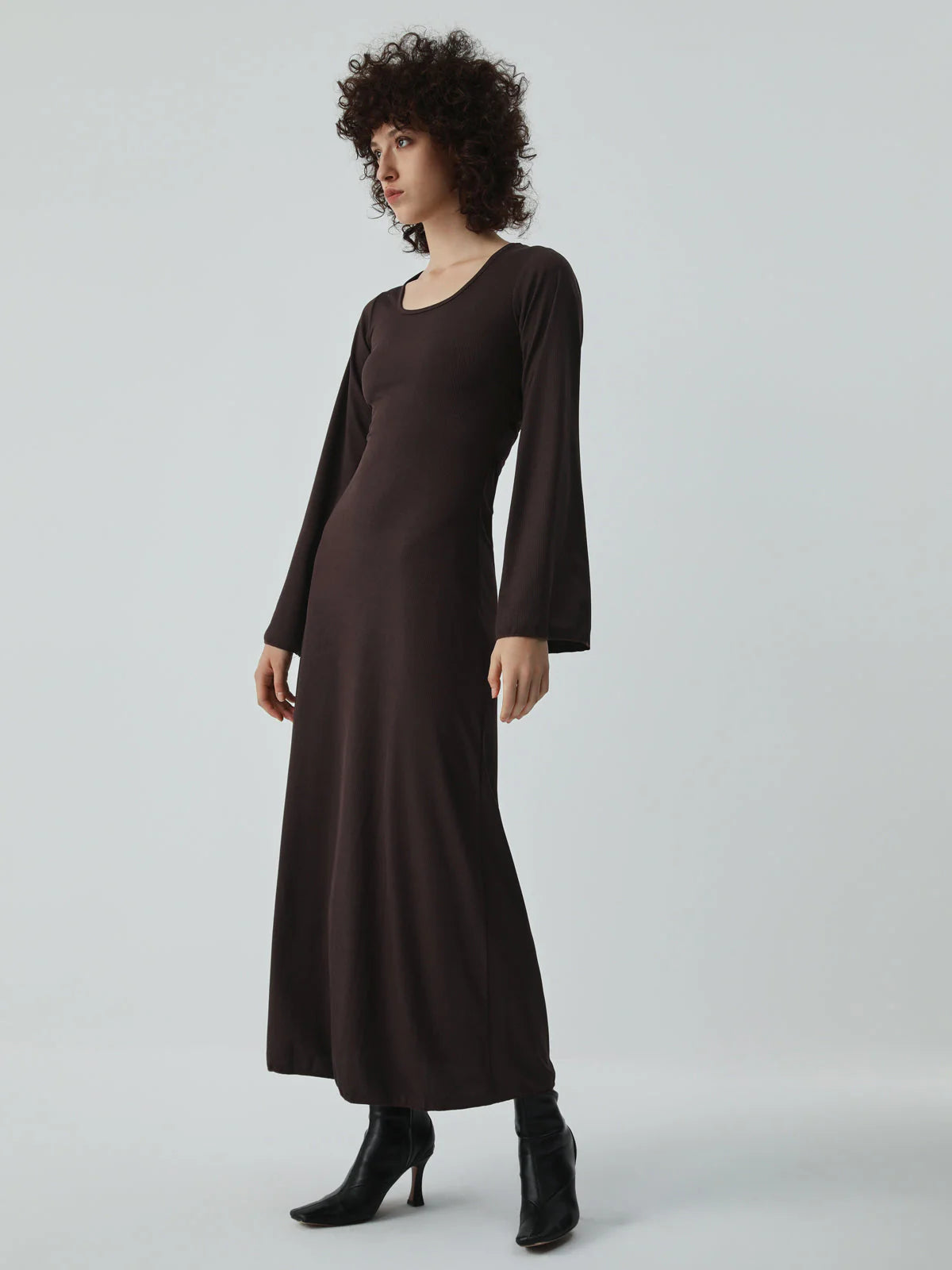 Caramel Flare Long Trendy Sleeve Knit Long Dress