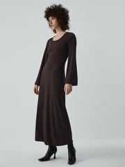Caramel Flare Long Trendy Sleeve Knit Long Dress