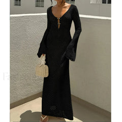 V-Neck Long Sleeve Backless Cover Up