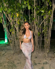 Halter Thong Skirt Bikini Three Piece Set