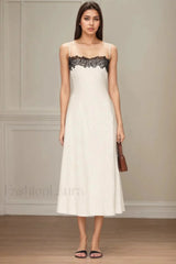 Lace Contrast Off-Shoulder Strappy White Maxi Dress