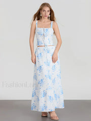 Floral A-Line Long Skirt Two Piece Set