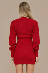 Single Breasted Knit Sweater Bodycon Skirt Skirt Set
