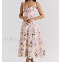 Fishbone Waist Cotton Midi Dress