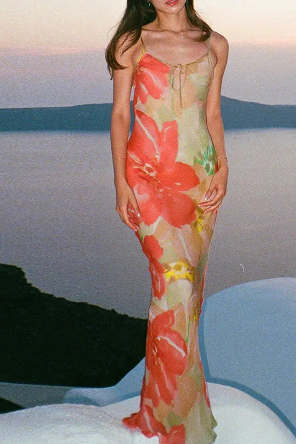Hollow Print Strappy Halter Spice Girl Floral Dress