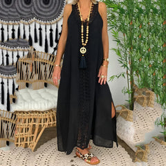 Lace Splice Sleeveless Boho Dress