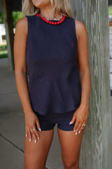 Juda Linen Shorts Set-Navy