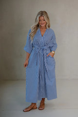 Molly Striped Midi Dress-Blue