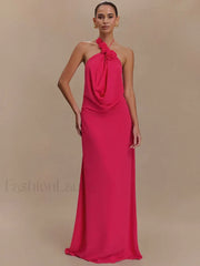 Rose Lace-up Off Shoulder Maxi Dress