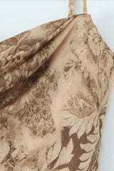 Gold Floral Print Satin Maxi Mermaid Prom Dress