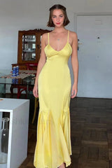Backless Waist Slim Lotus French Temperament Suspender Maxi Dress