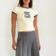 Number Print Slim Crop Top T-Shirt