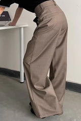 Casual Double Breasted Relaxed Wide Leg Pants