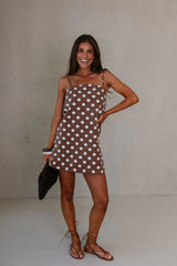 Corinne Polka Dot Mini Dress-Brown/Ivory