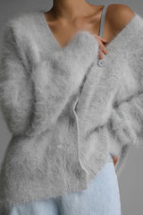 Faux Fur Blend V-Neck Cardigan