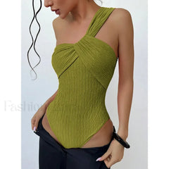 Ribbed One Shoulder Cut Out One Piece