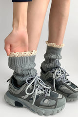 Crochet Lace Trim Cable Knit Boot Cuffs