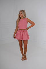 Gingham Bubble Skirt Set-Red