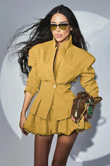 Structured Notch Lapel Fitted Two Piece Blazer Skirt Set