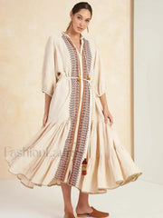 Cotton Flare-Sleeve Boho Dress