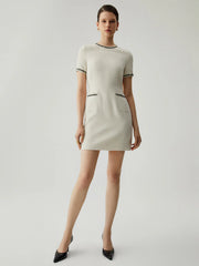 Tweed Contrast Trim Trendy Pocket Mini Dress