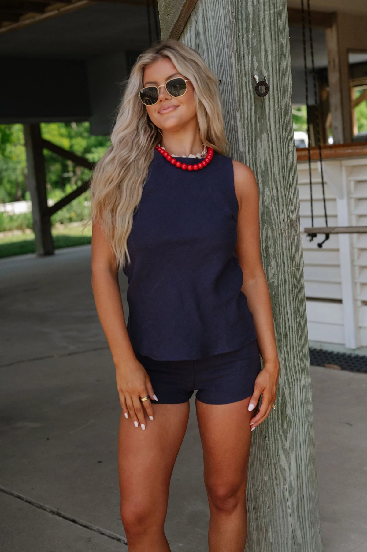 Juda Linen Shorts Set-Navy