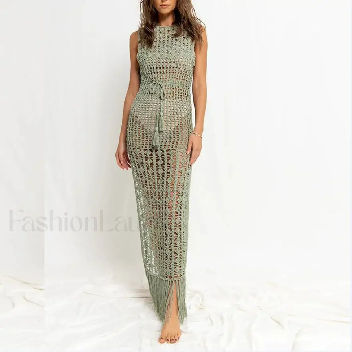 Solid Color Crocheted Hollow Out Sleeveless Cover Up